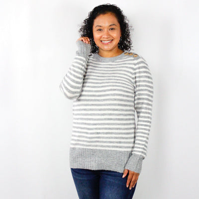 Button Detail Stripe Sweater
