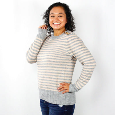 Button Detail Stripe Sweater