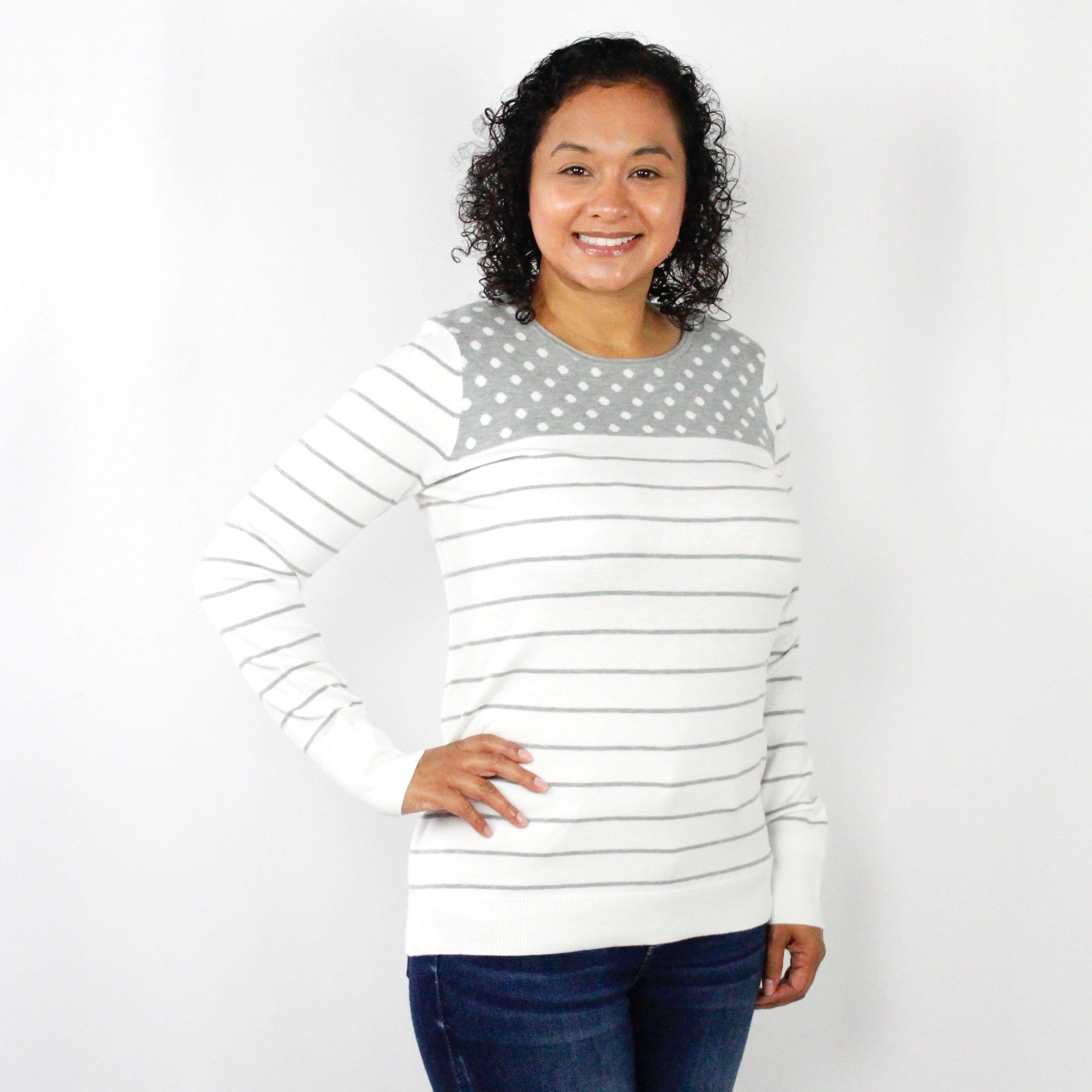 Polka Dot Detail Stripe Sweater