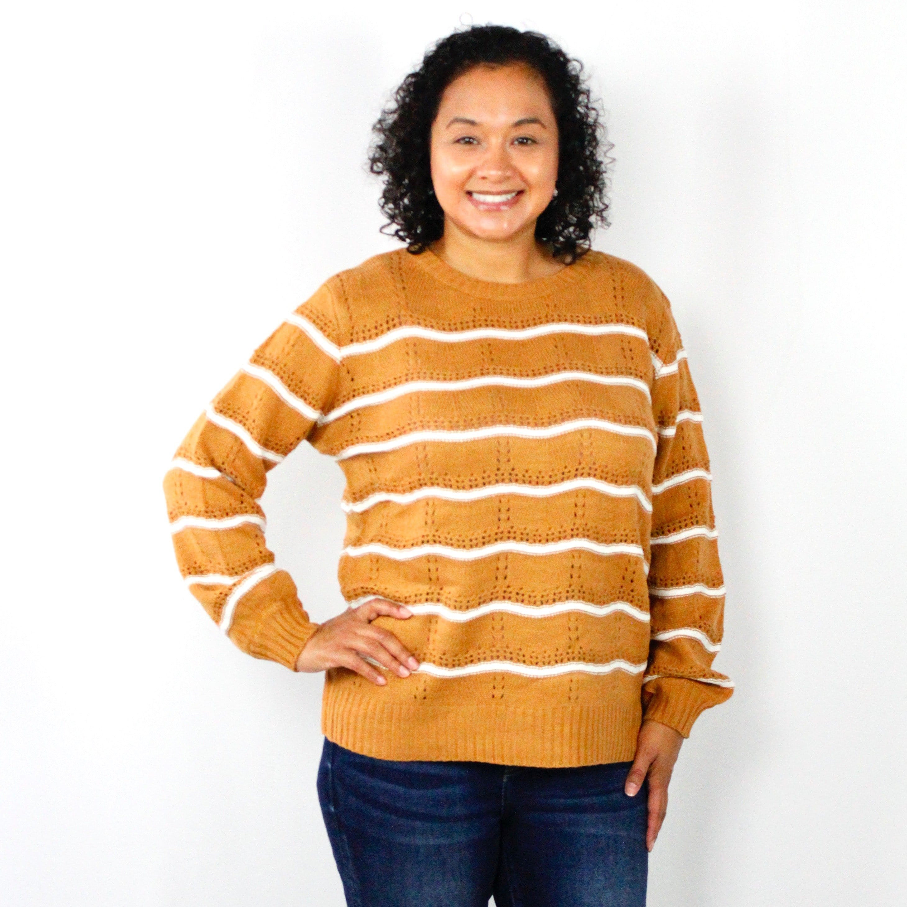 Camel Knit Stripe Sweater