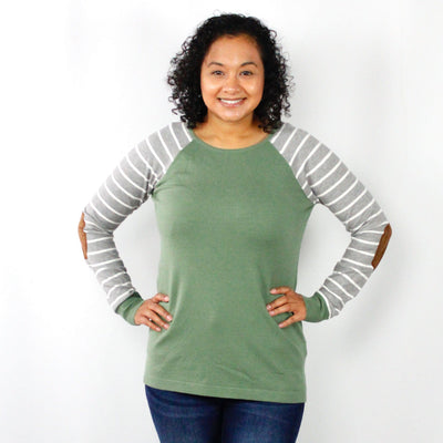 Sage Colorblock Suede Elbow Top