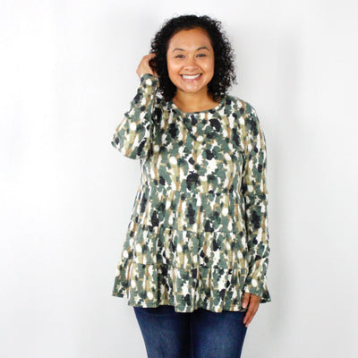Sage Printed Tiered Top