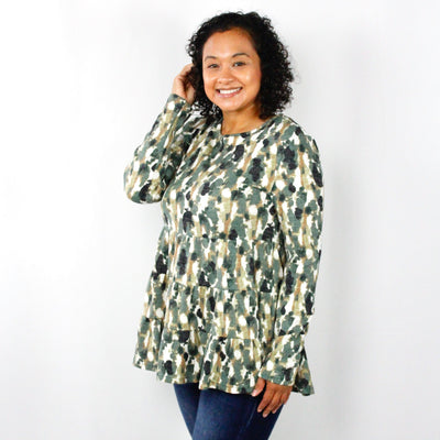 Sage Printed Tiered Top