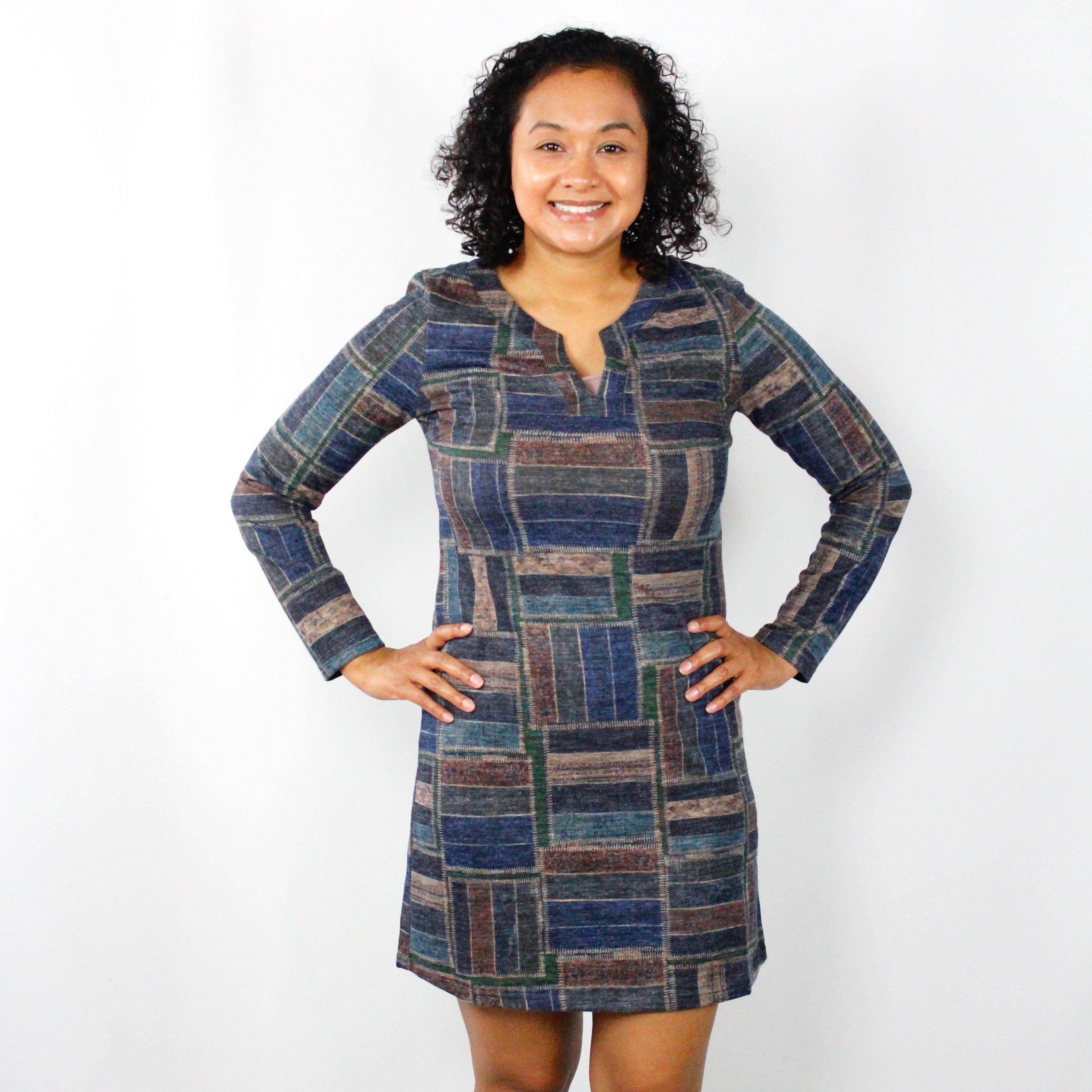 Whitney Blue Plaid Knit Dress