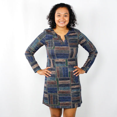 Whitney Blue Plaid Knit Dress