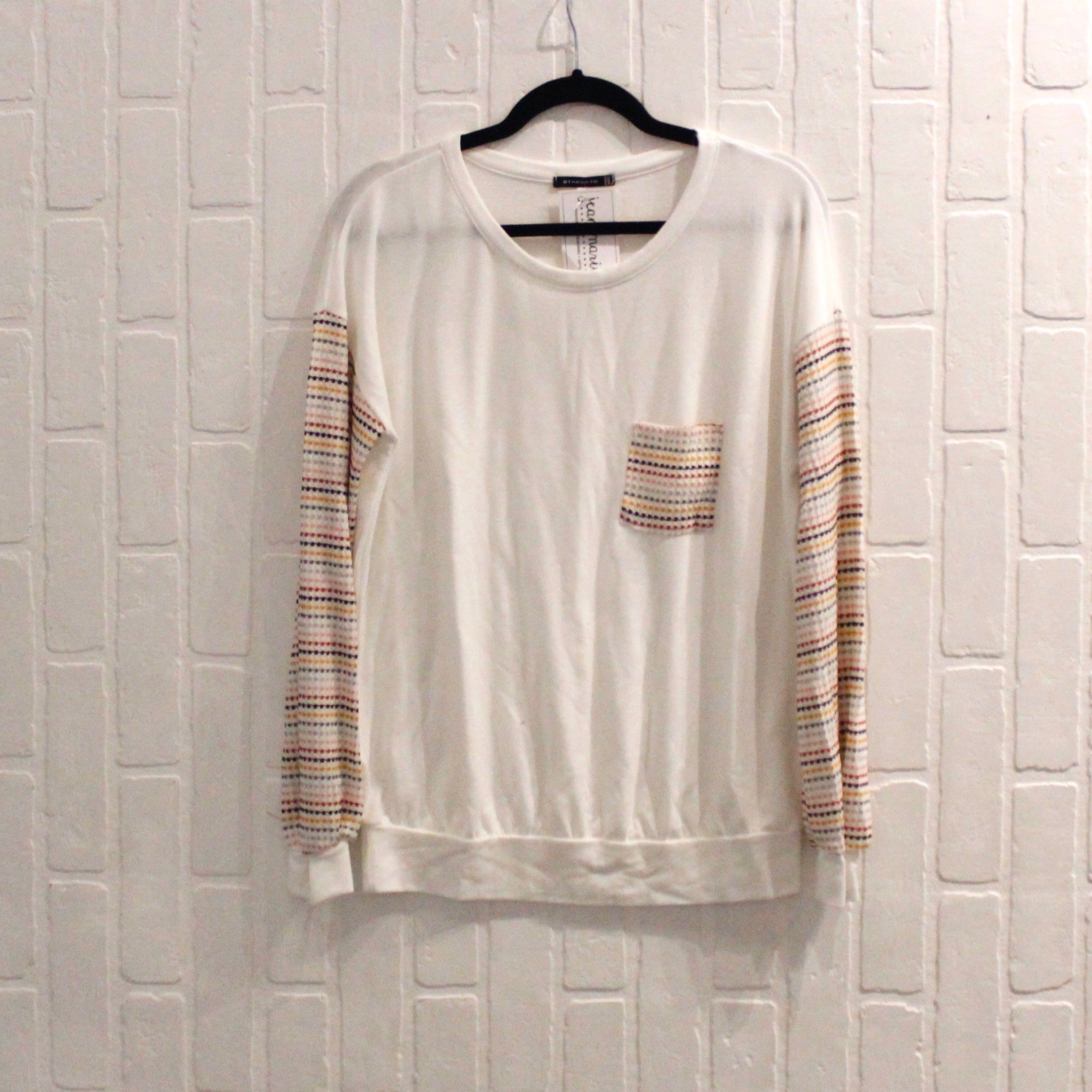 Thermal Stripe Sleeve Weekender Top