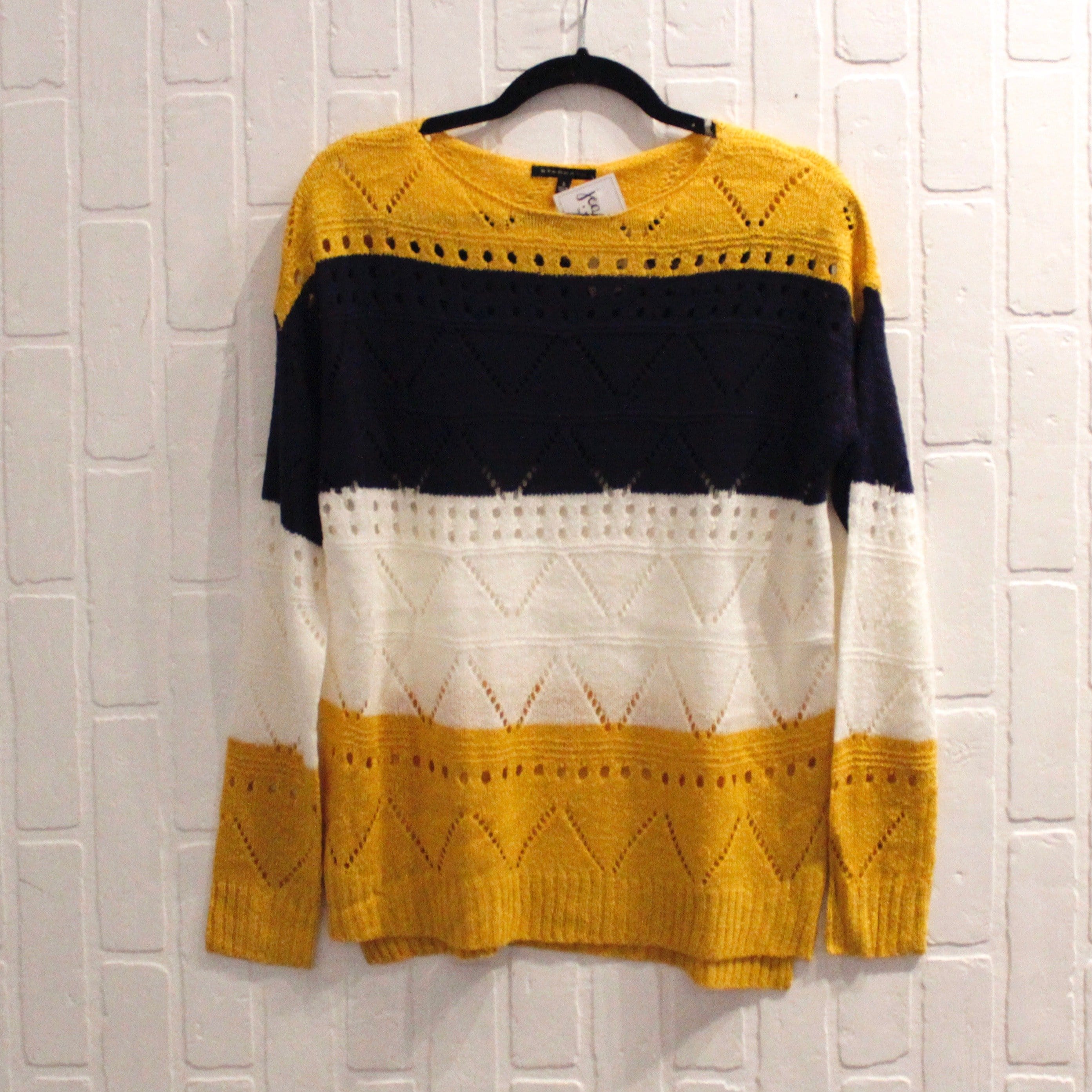 Mustard & Navy Striped Knit Sweater