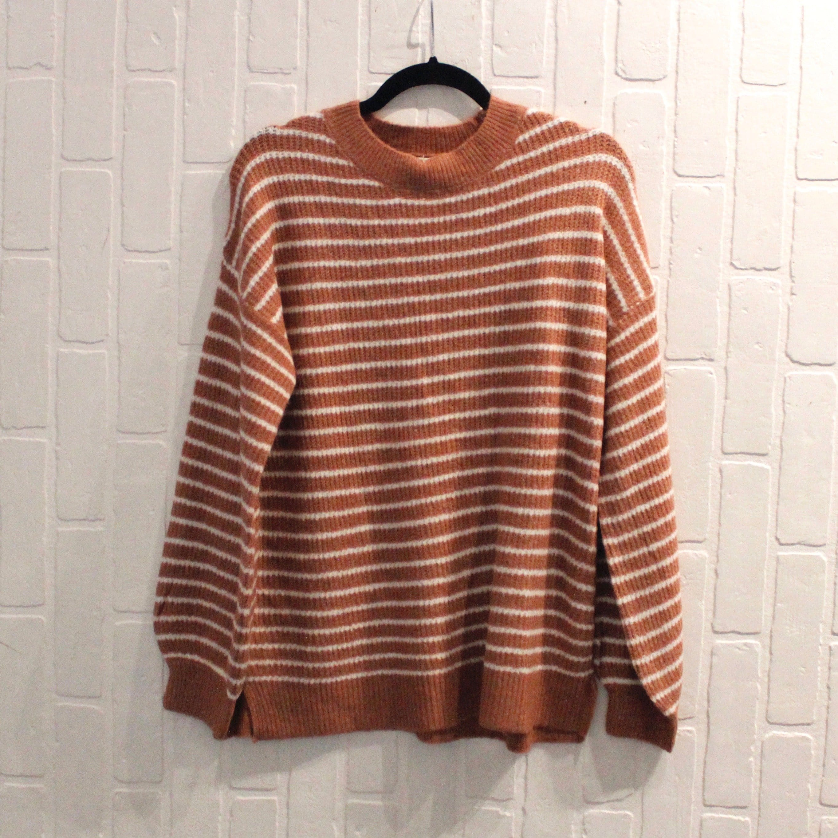 Camel Stripe Balloon Sleeve Pullover