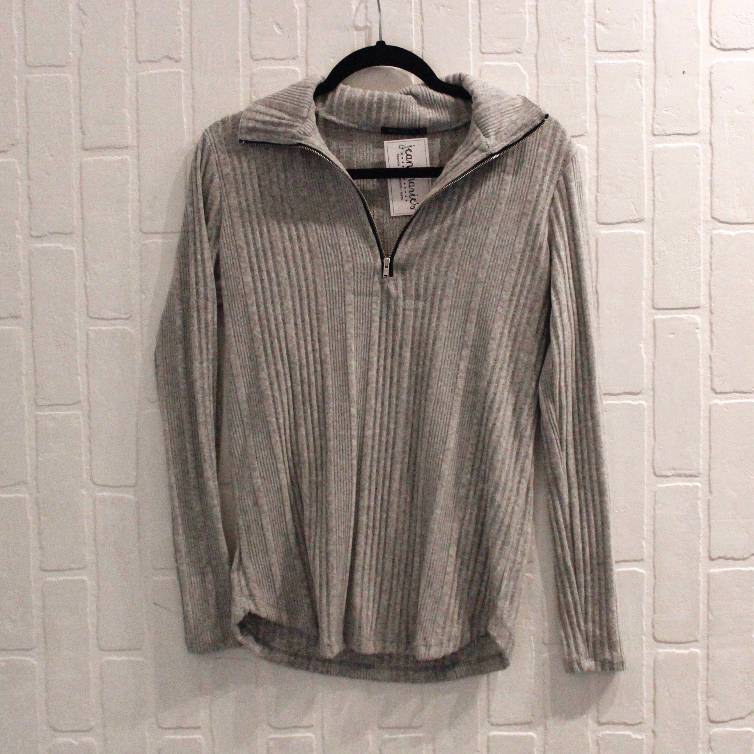 Grey Ribbed Zipper Top