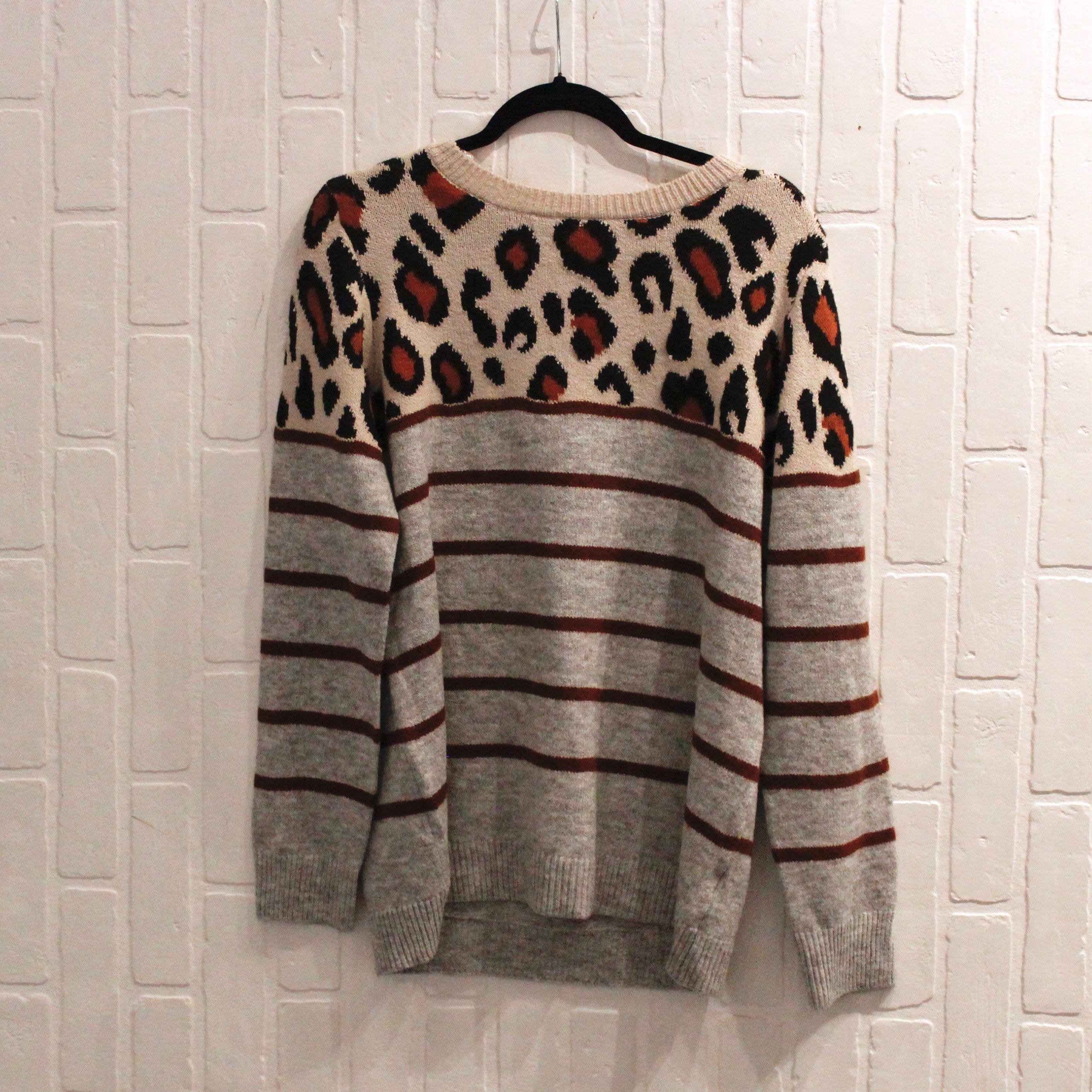 Rust Leopard Stripe Mix Sweater