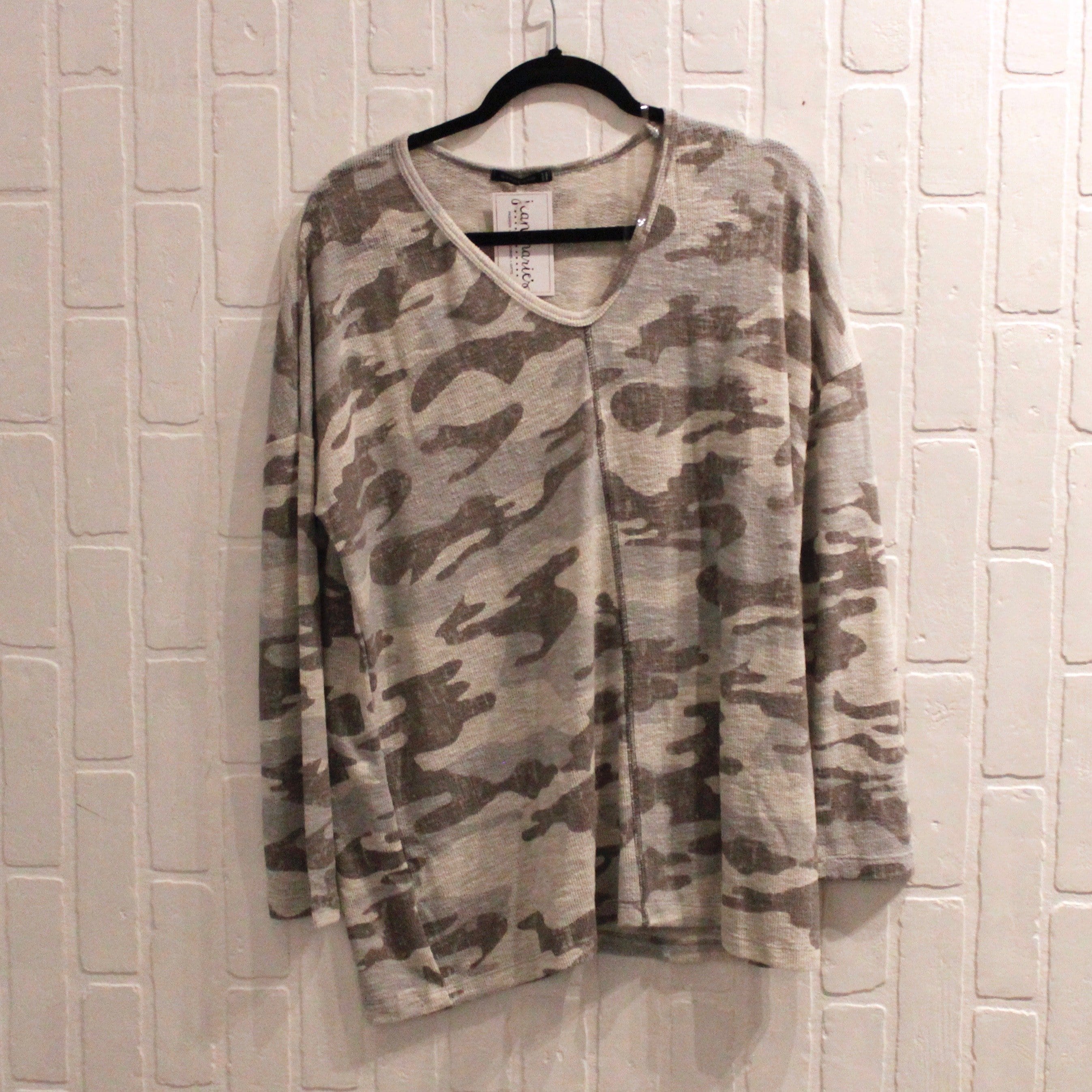 Grey Camo Knit Vneck Top
