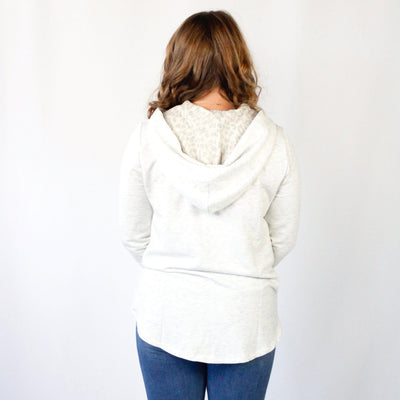 Leopard Brush Button Detail Hoodie