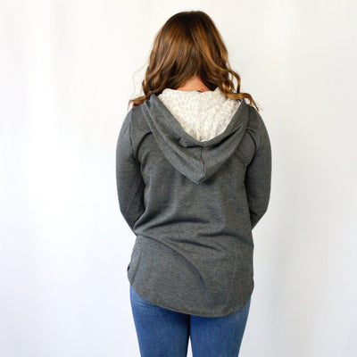 Leopard Brush Button Detail Hoodie
