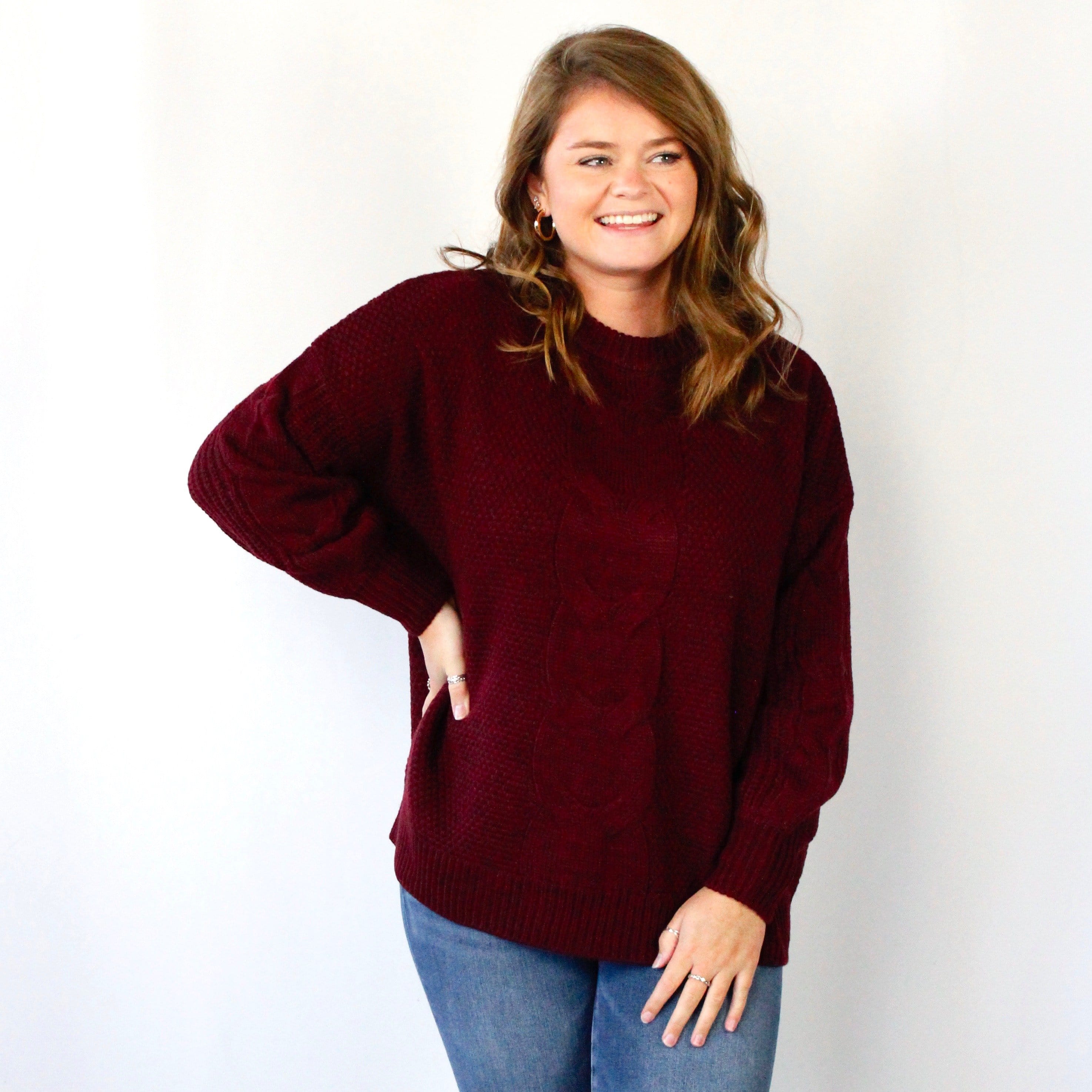 Cable Knit Balloon Sleeve Sweater