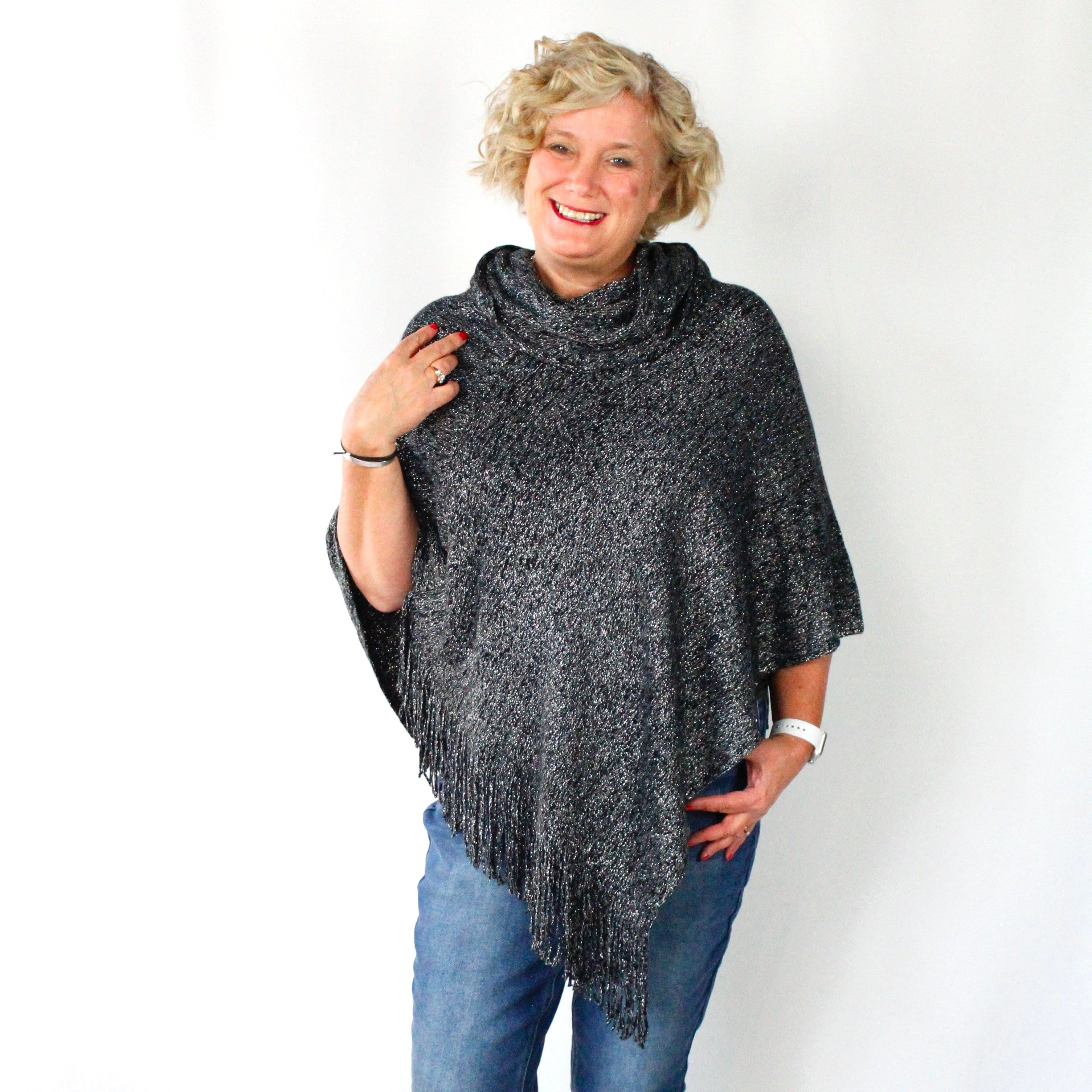Metallic Turtleneck Poncho