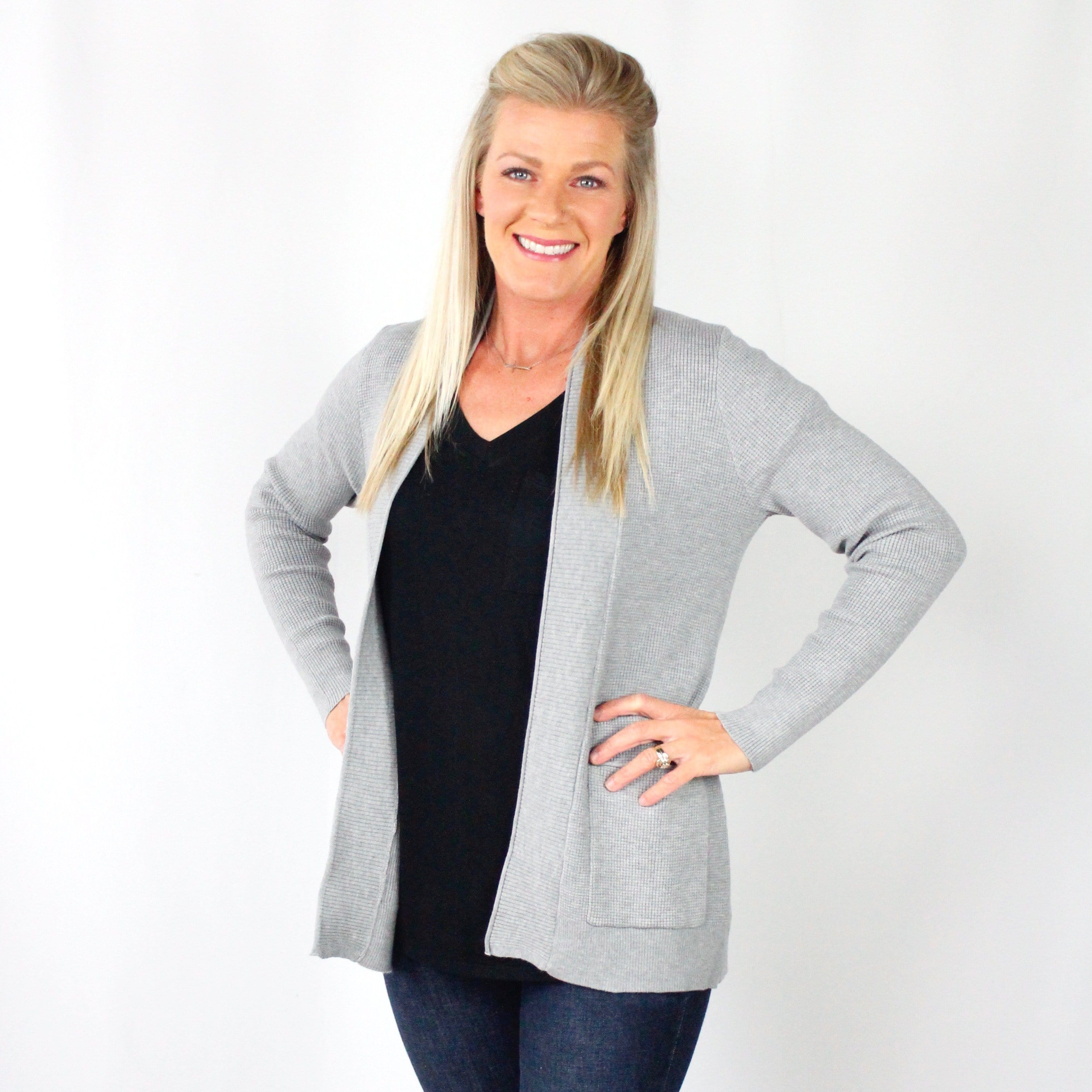 Waffle Pocket Open Cardigan