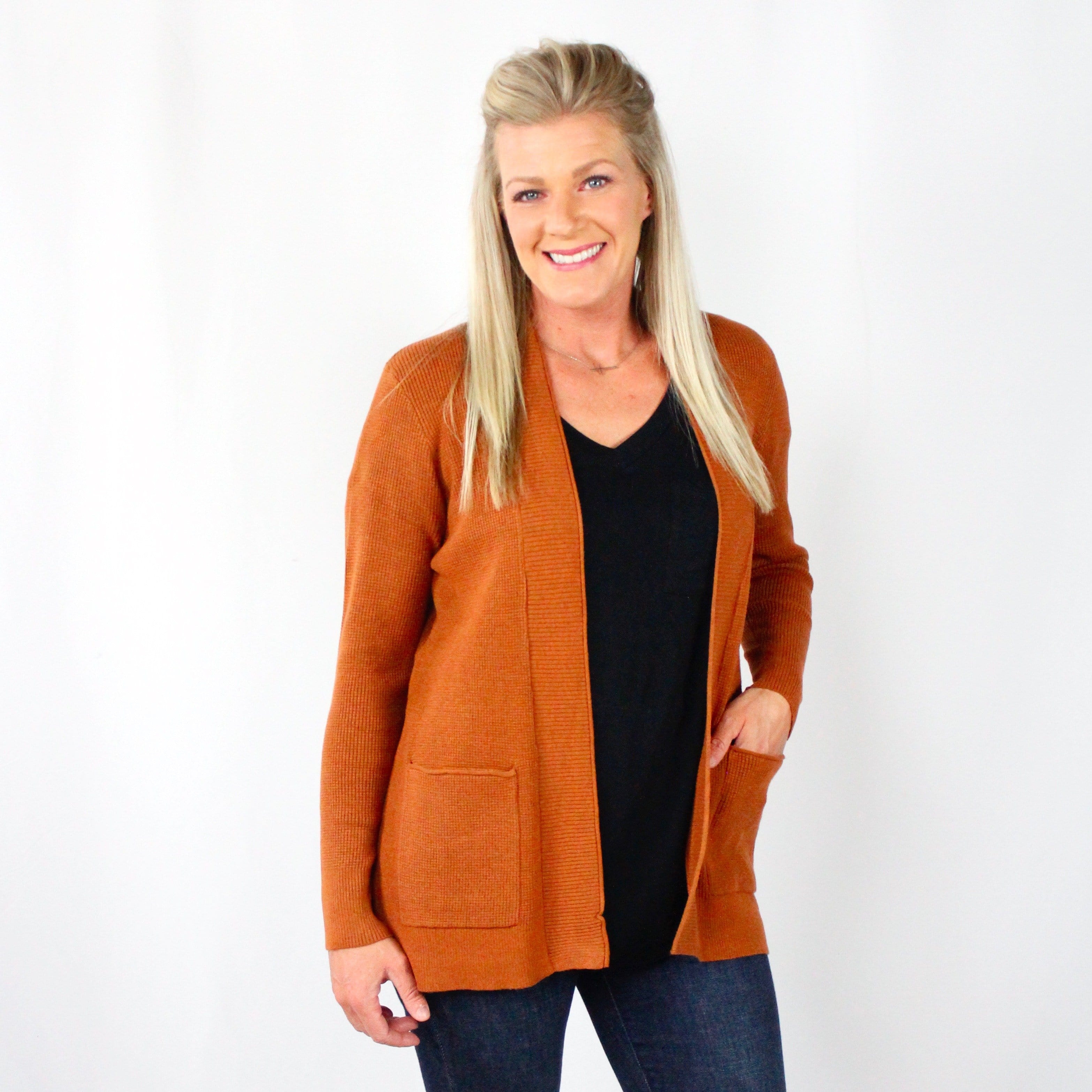 Waffle Pocket Open Cardigan