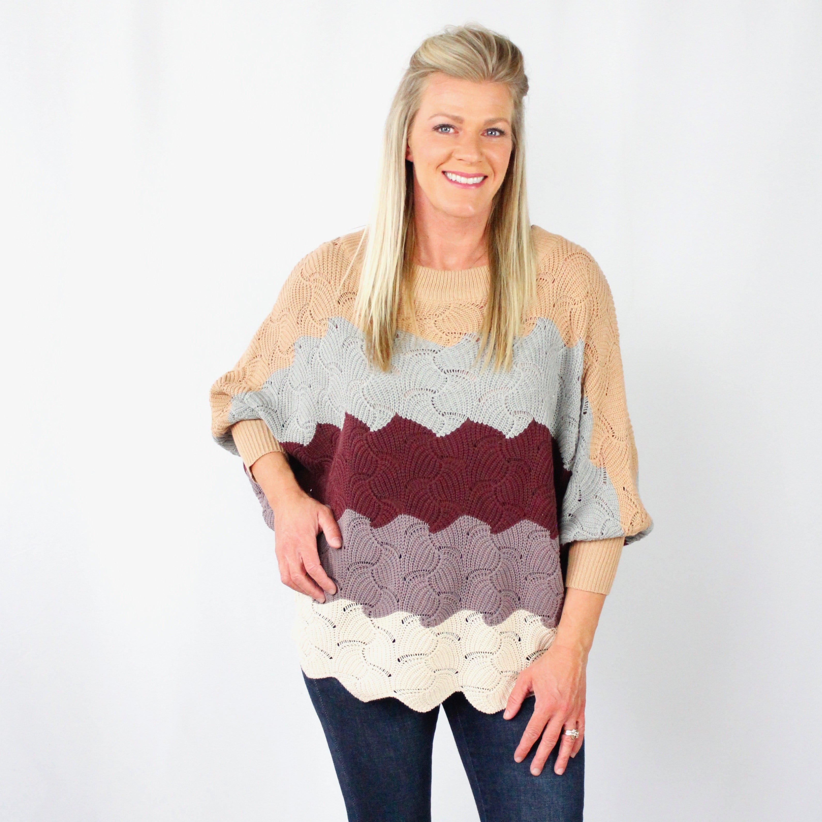 Stripe Open Weave Slouchy Sweater