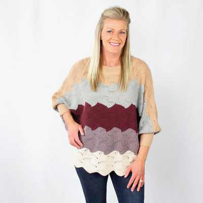Stripe Open Weave Slouchy Sweater