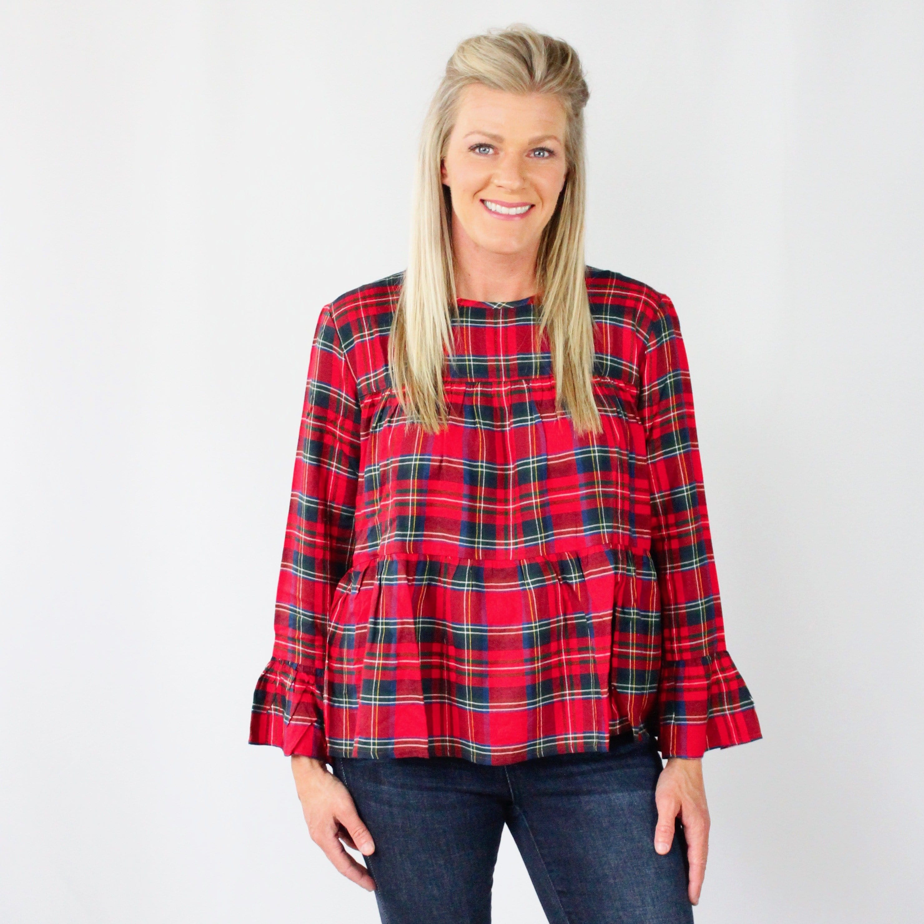 Evelyn Red Plaid Tiered Top