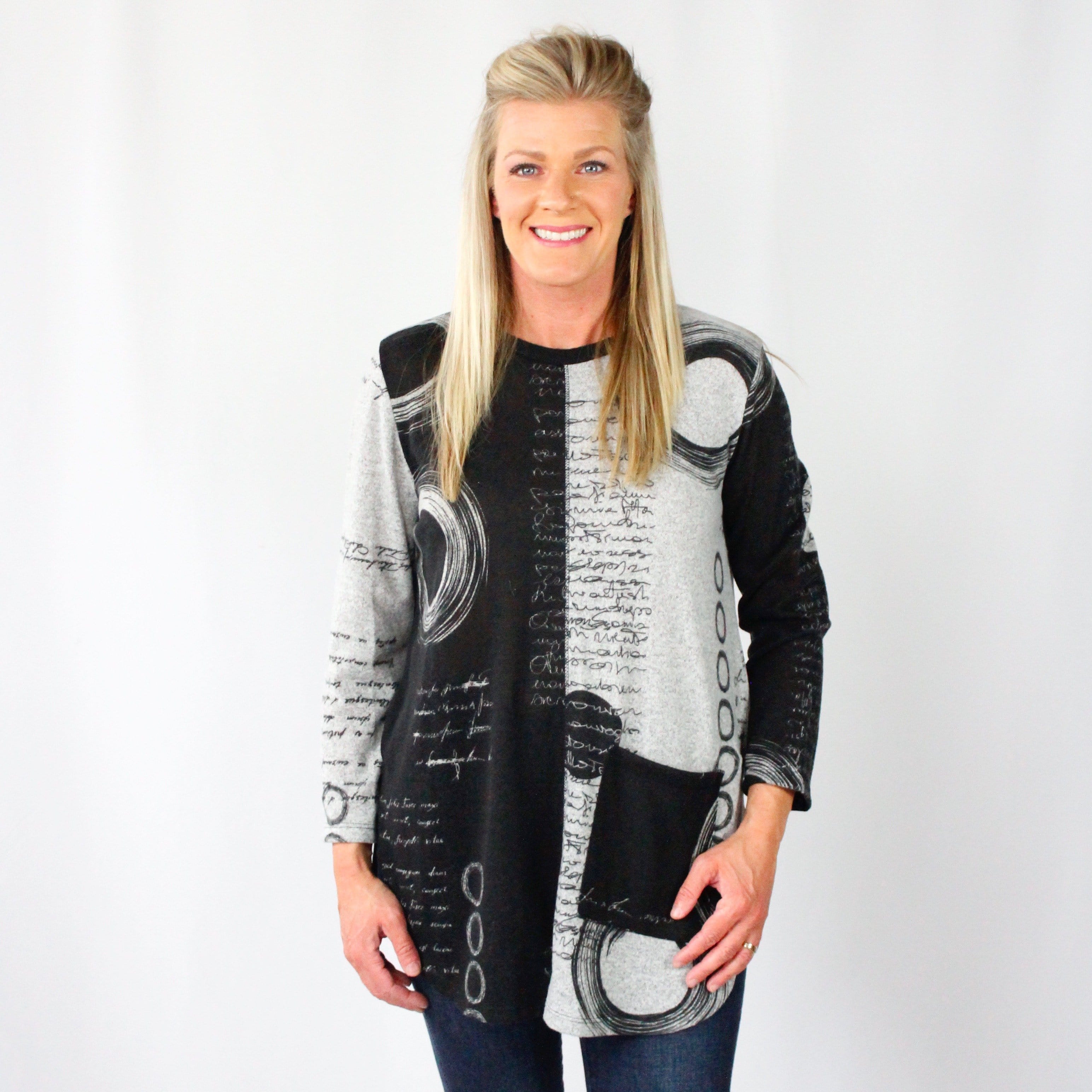 Black Grey Circle Printed Tunic