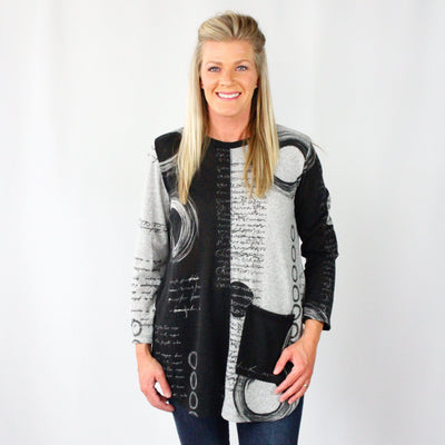 Black Grey Circle Printed Tunic