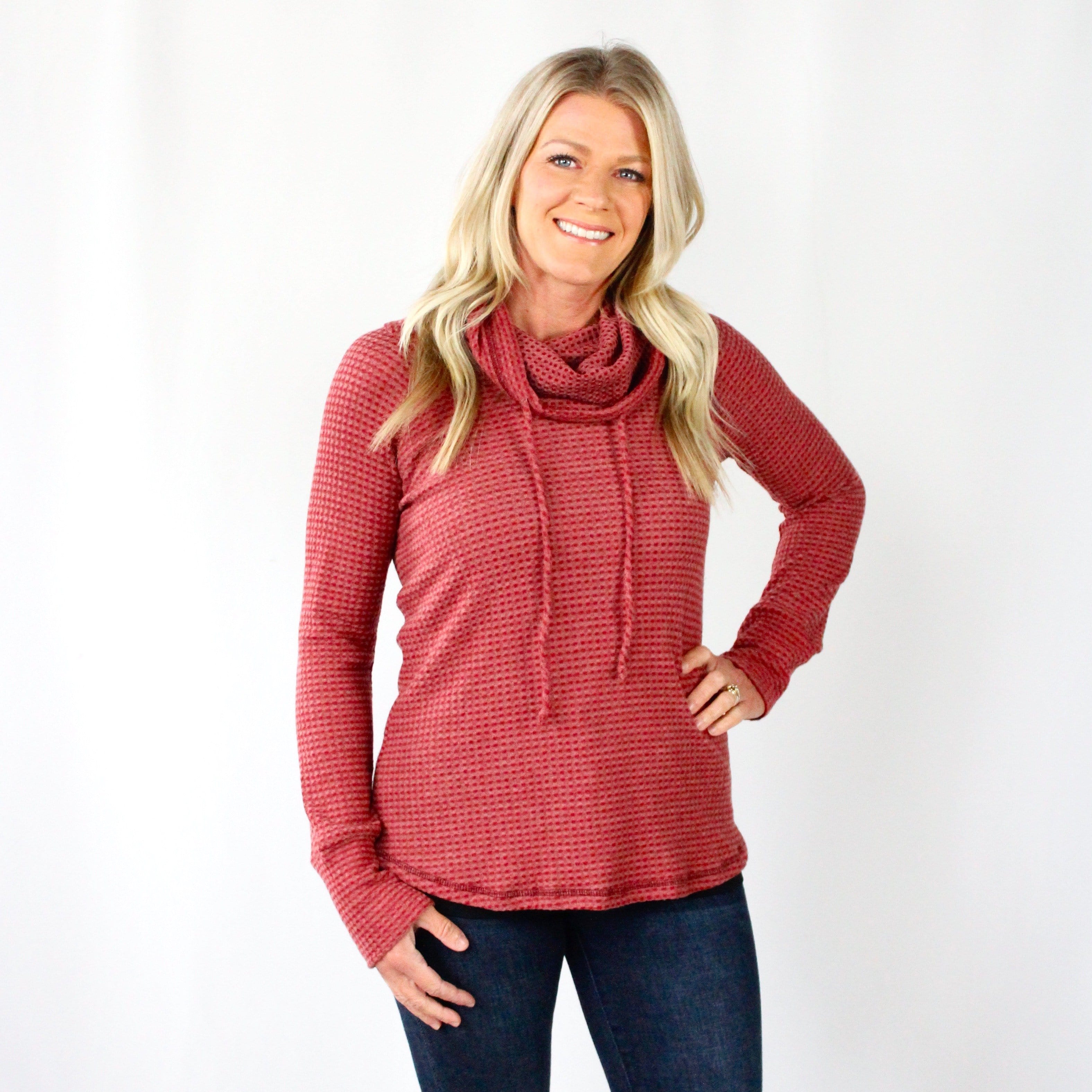 Drawstring Cowl Neck Top