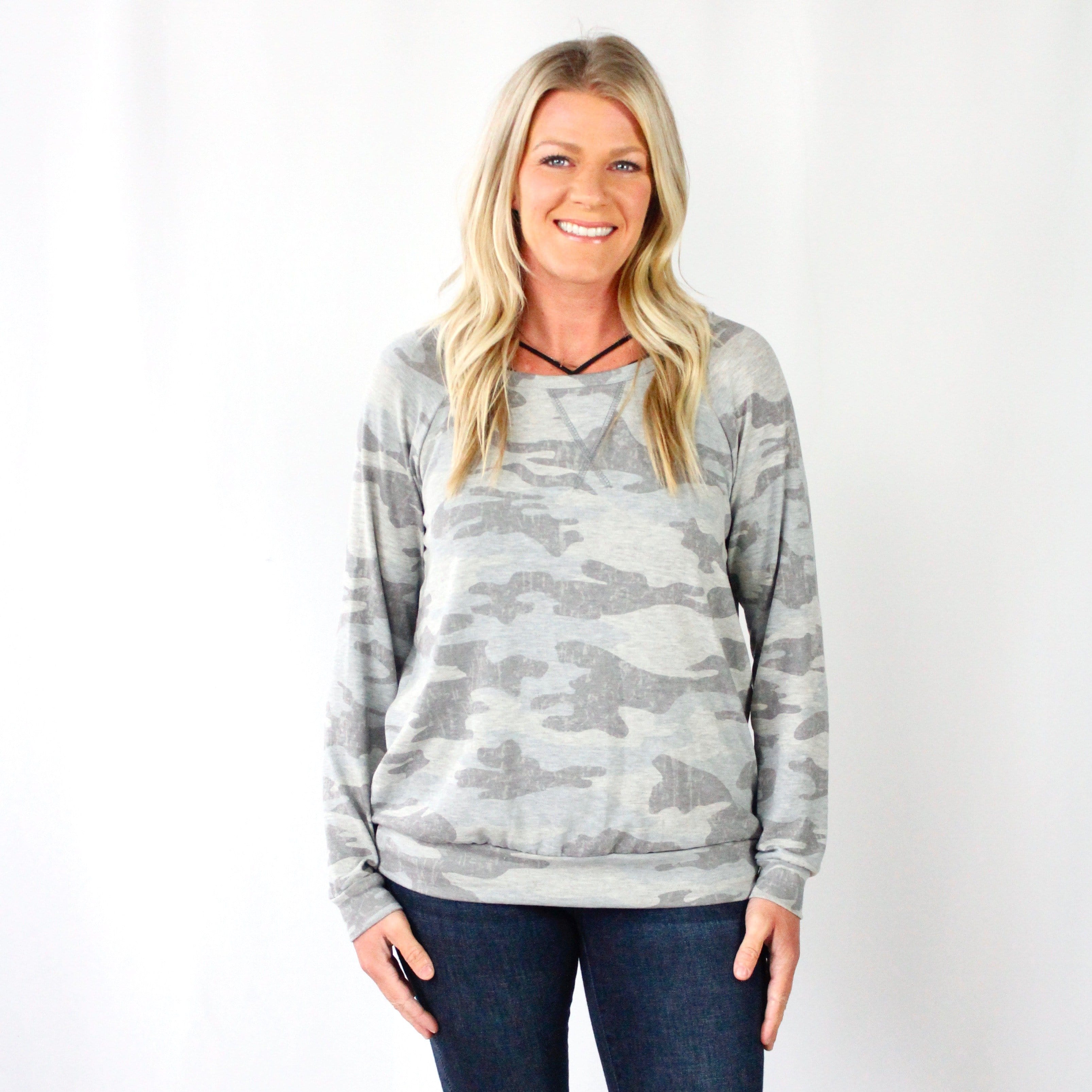 Grey Distress Pattern Top
