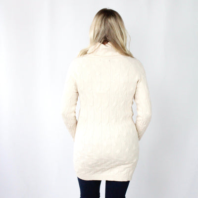 Cable Knit Cowl Neck Sweater Dress