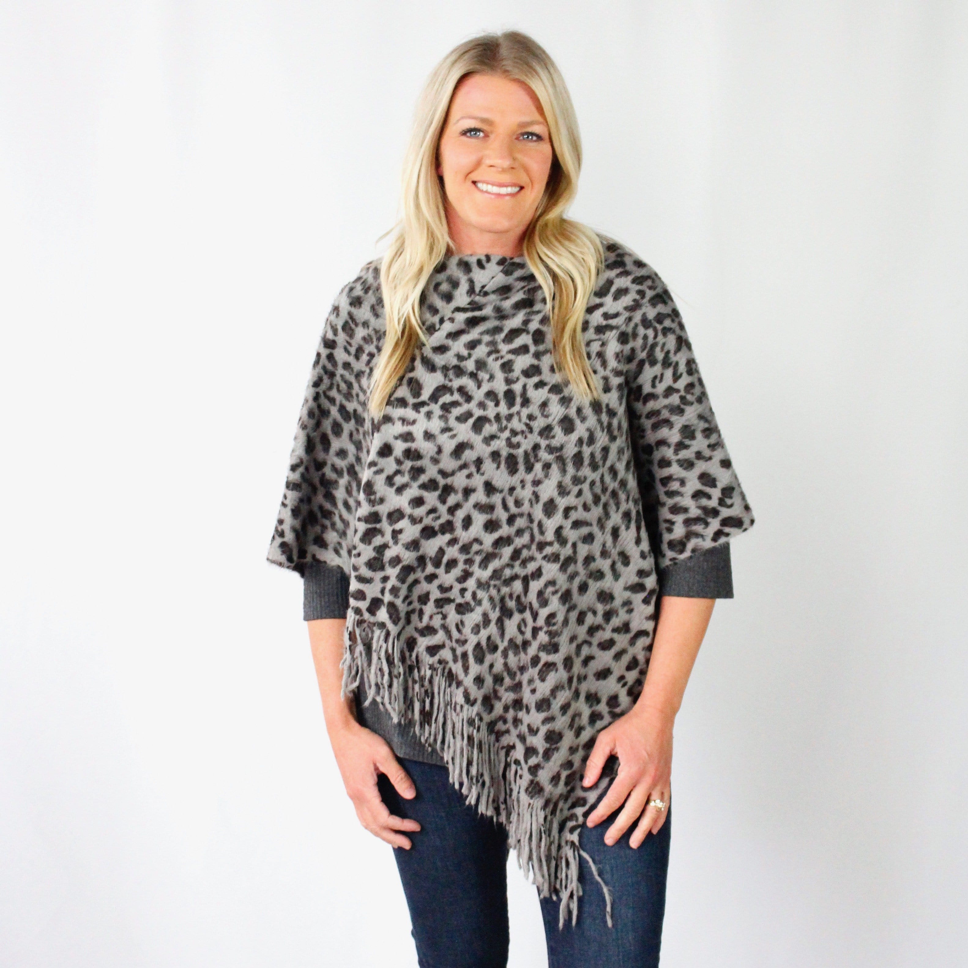 Leopard Brushed Tassel Poncho