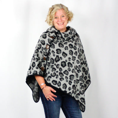Leopard Print Collared Poncho