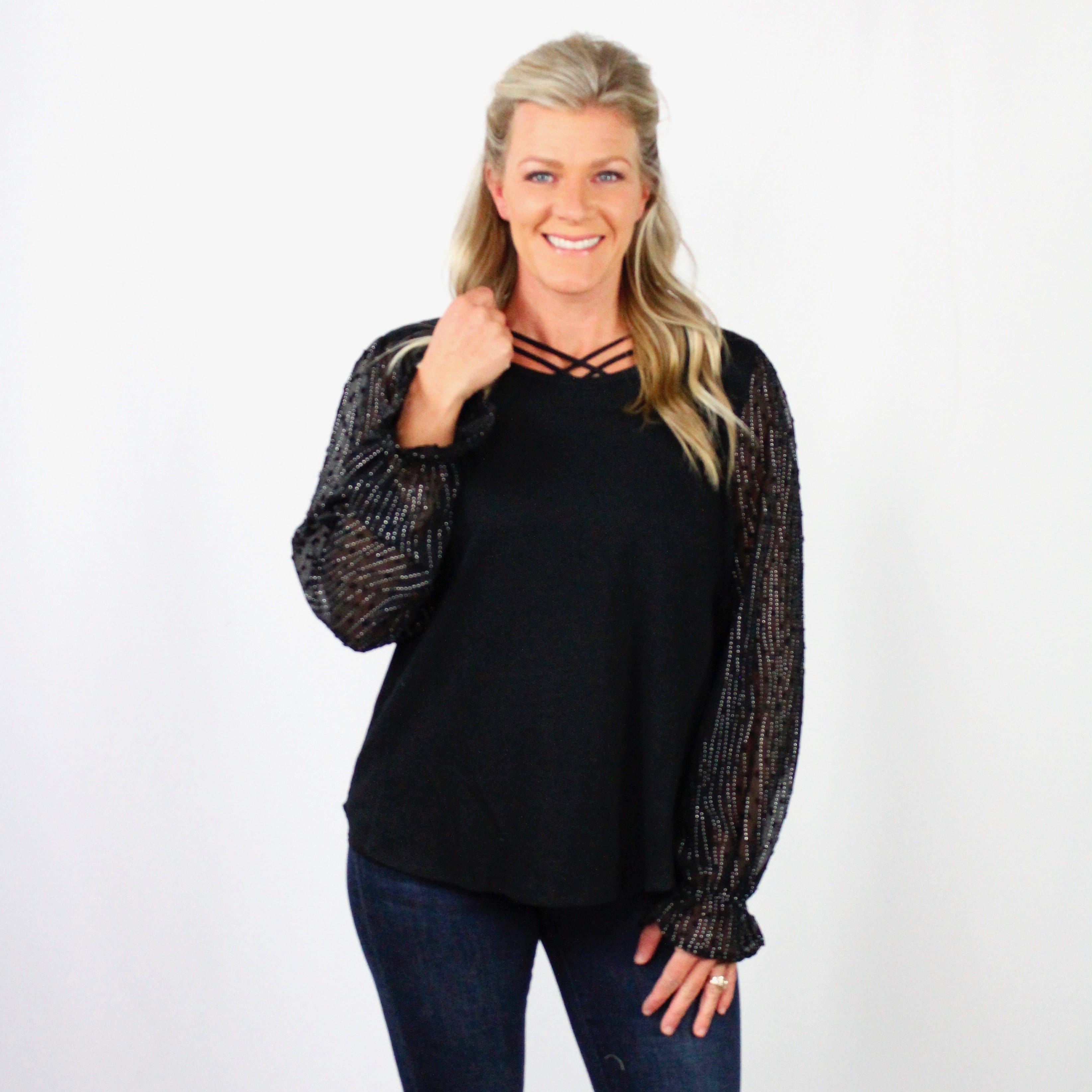 Sheer Sparkle Sleeve Top