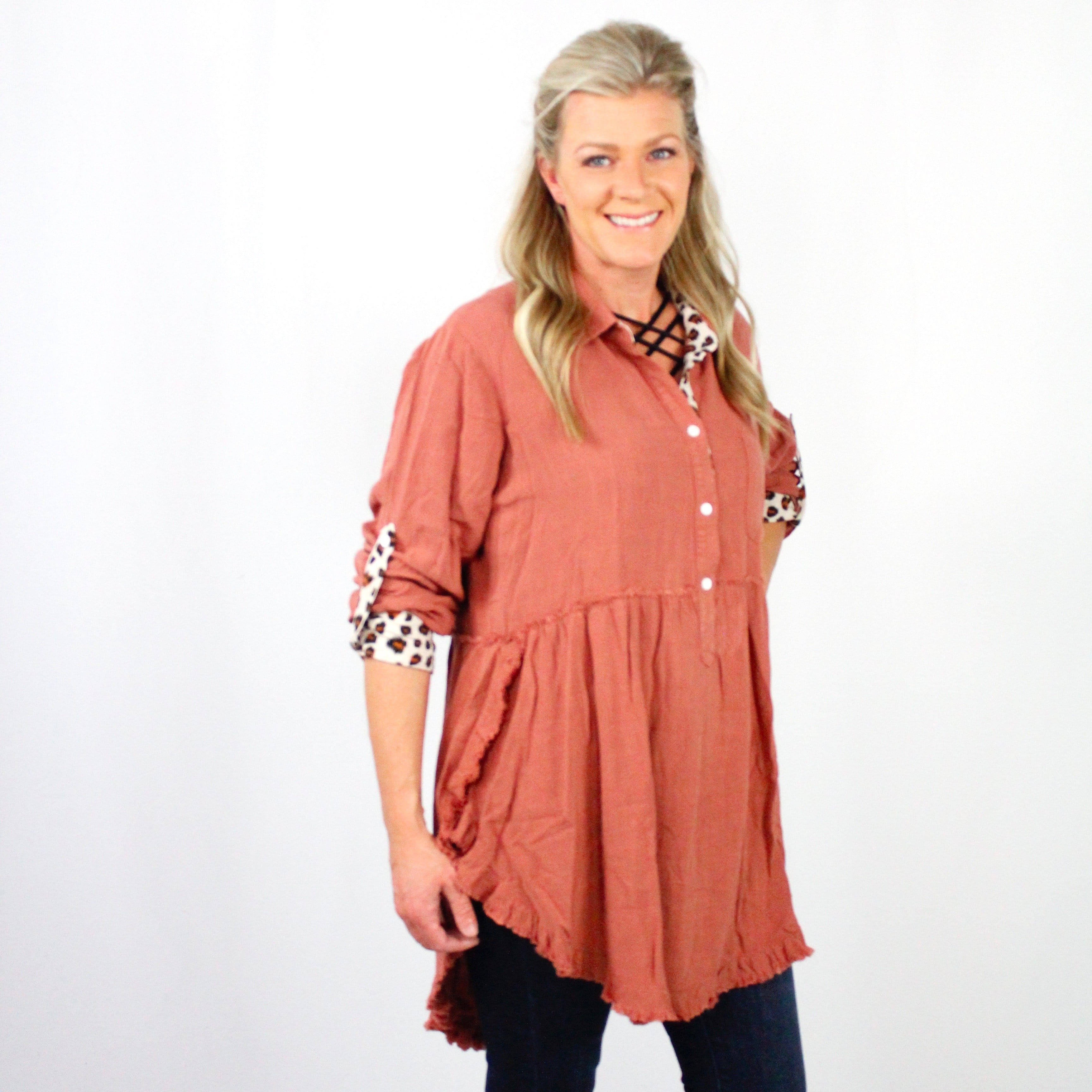Animal Tab Frayed Tunic Dress