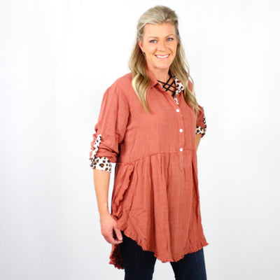 Animal Tab Frayed Tunic Dress