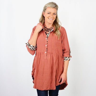 Animal Tab Frayed Tunic Dress