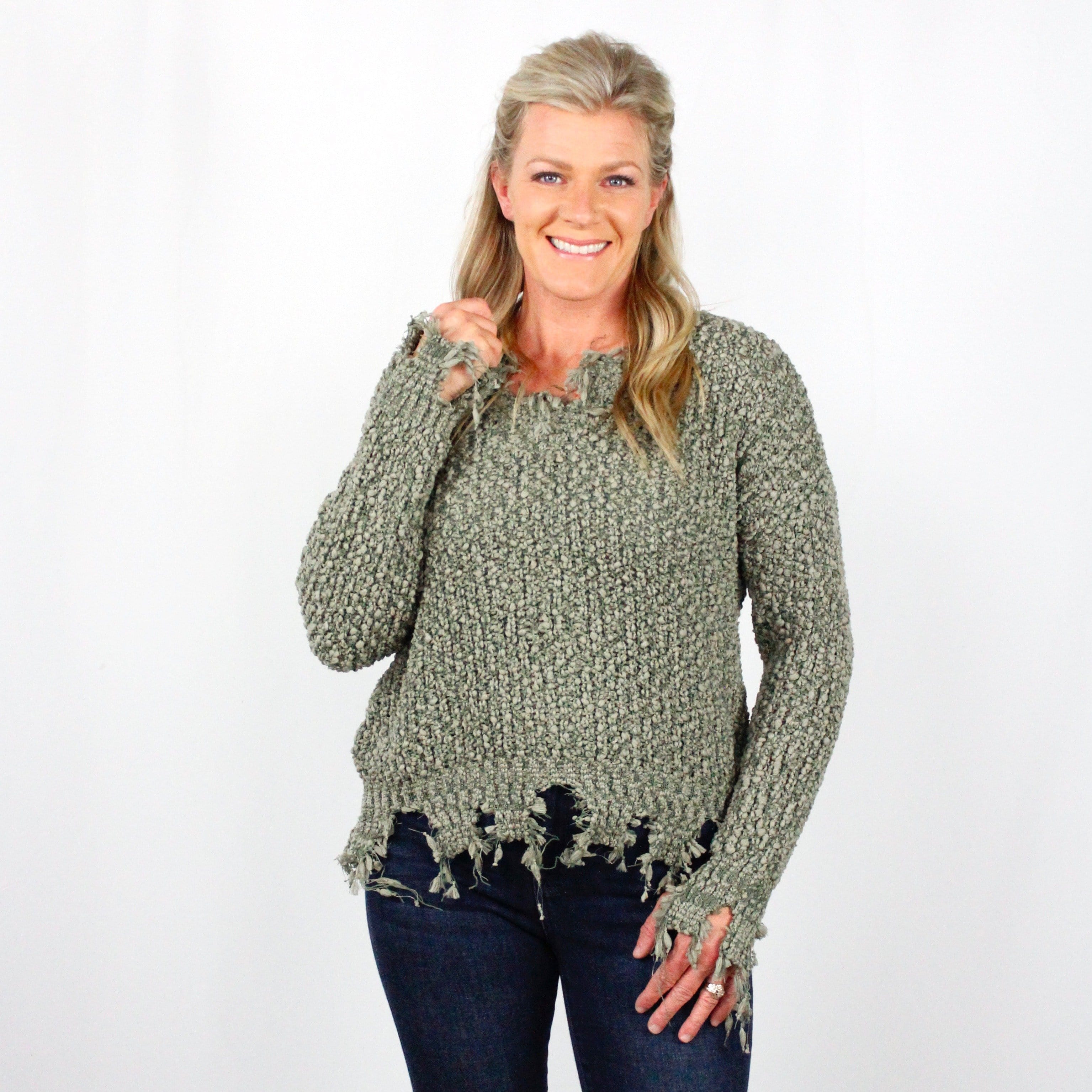 Popcorn Distressed Sweater