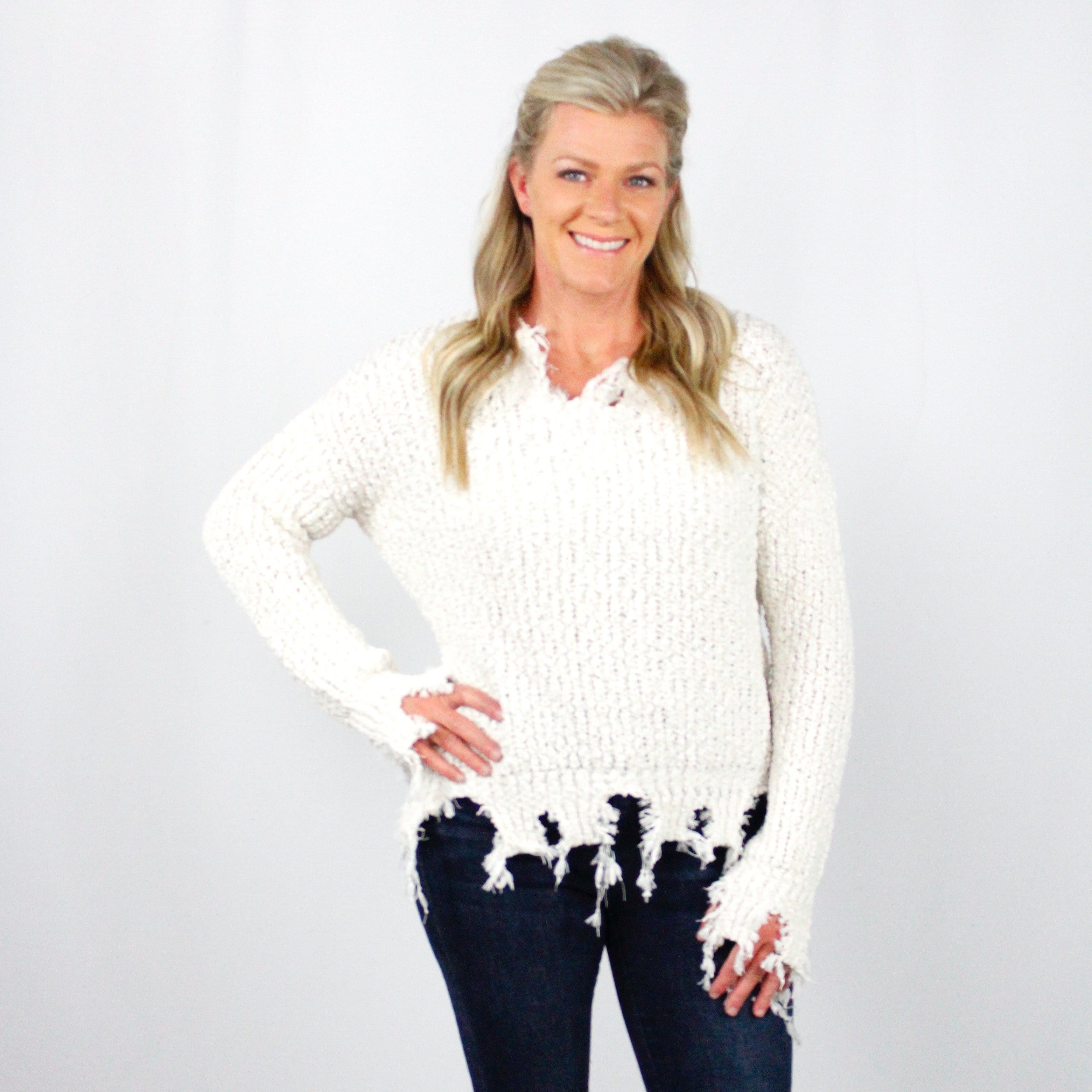 Popcorn Distressed Sweater