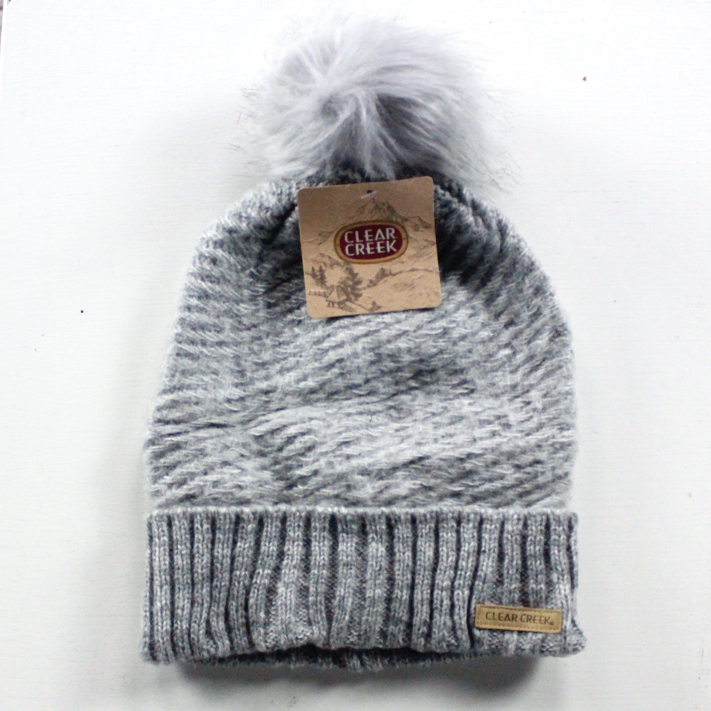 Feather Cuff Fur Pom Hat Asst