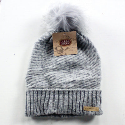 Feather Cuff Fur Pom Hat Asst