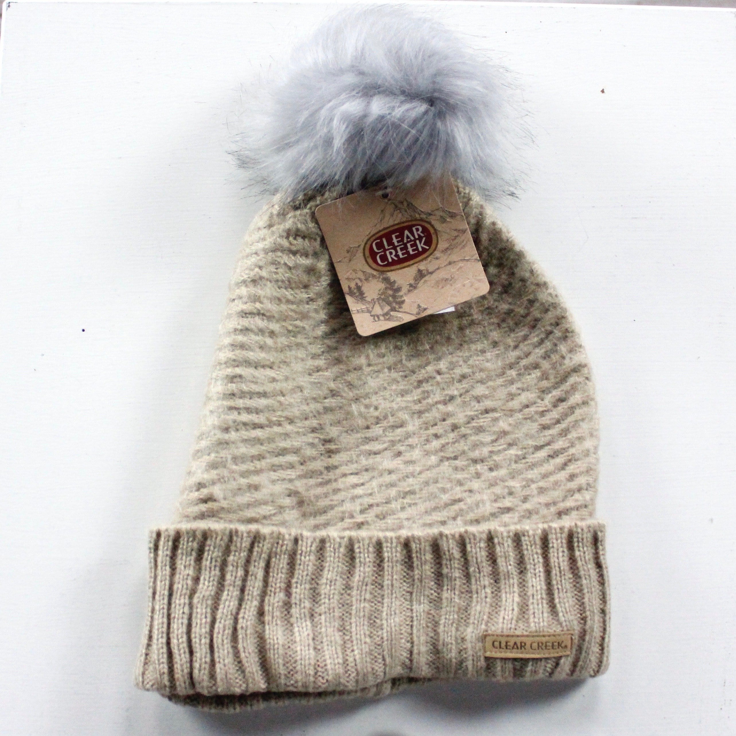 Feather Cuff Fur Pom Hat Asst