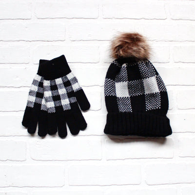Buffalo Plaid Pom Hat Glove Set