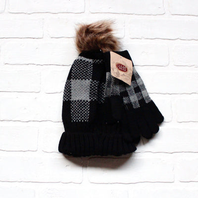 Buffalo Plaid Pom Hat Glove Set