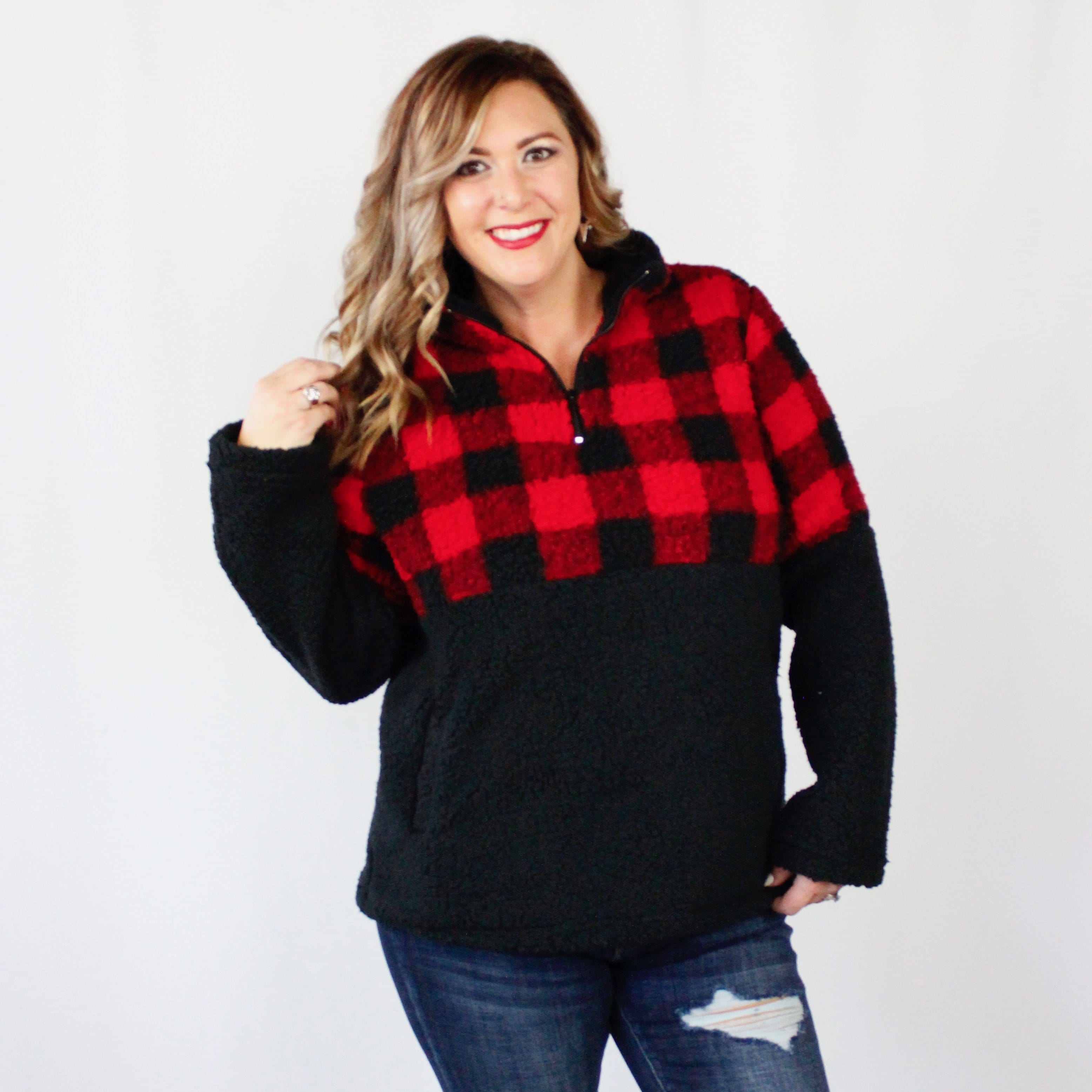 Buffalo Plaid Sherpa Pullover