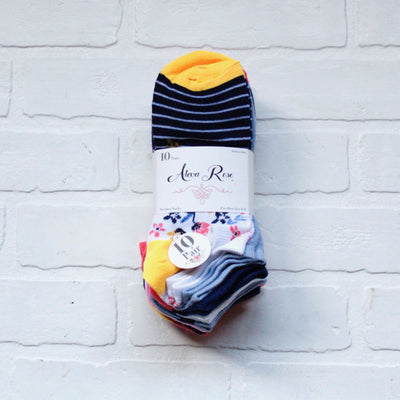 10 Pk Navy Floral Socks