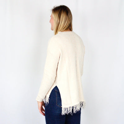 Cream Fringe Pullover Sweater