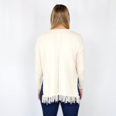 Cream Fringe Pullover Sweater