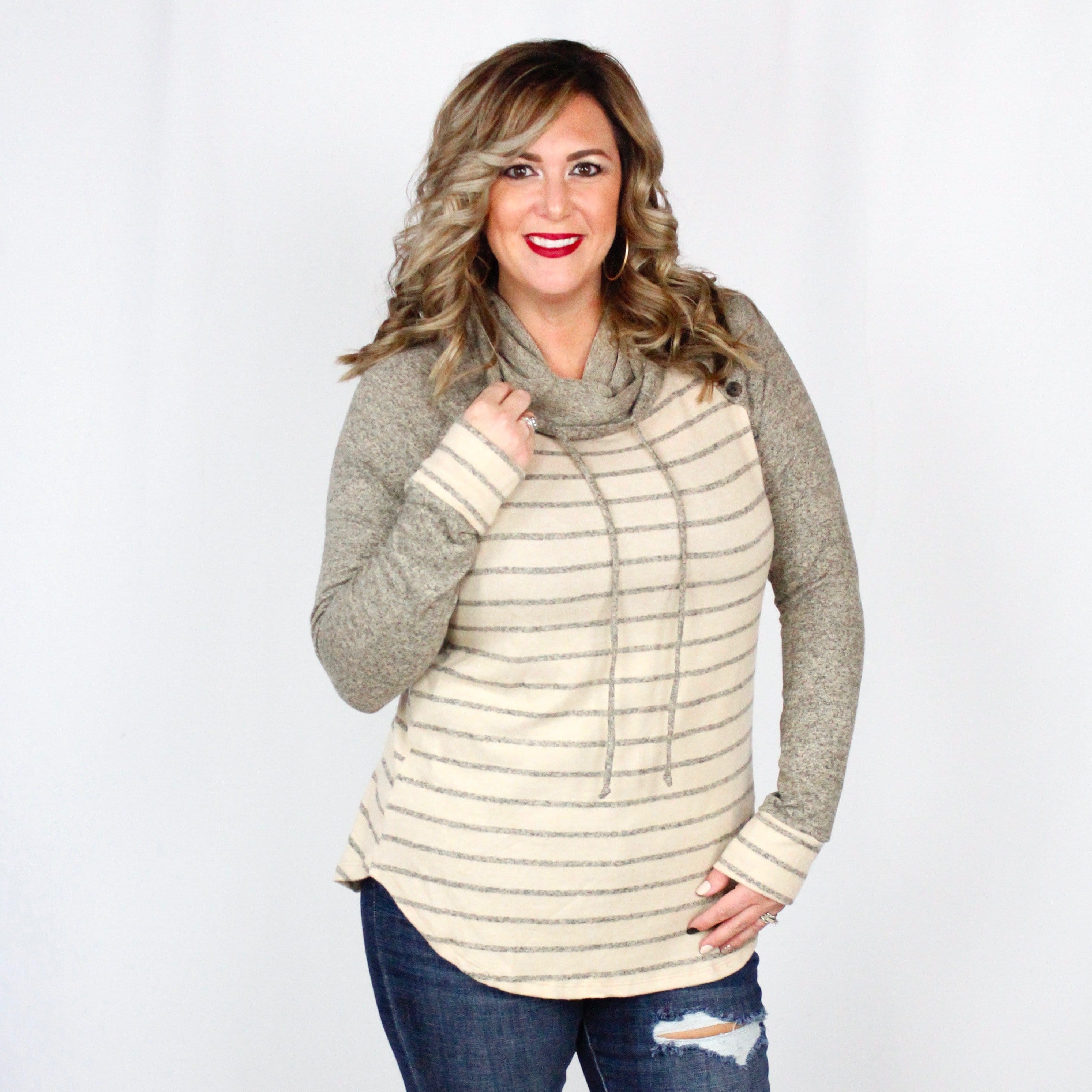 Stripe Hacci Cowlneck