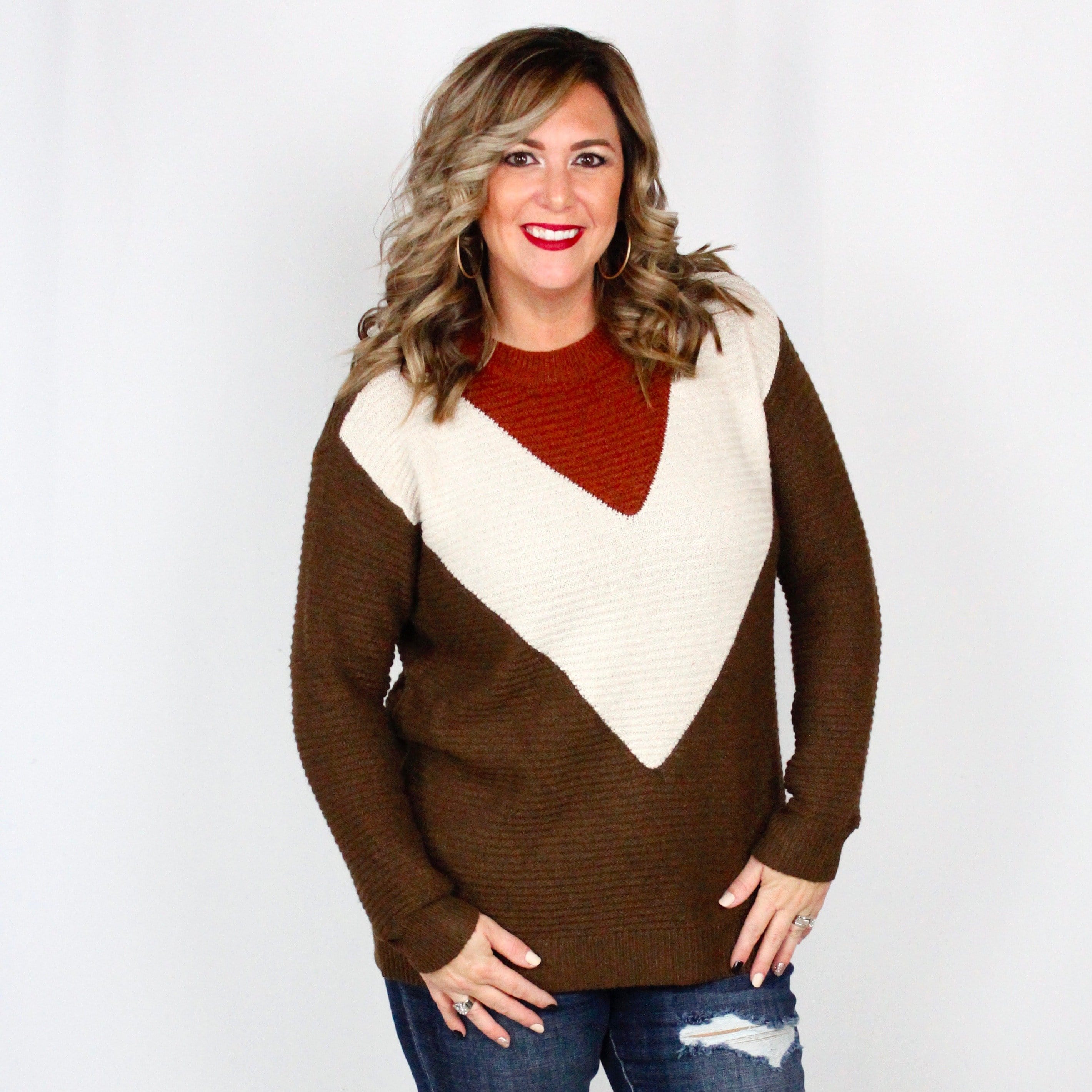 Natural Tri V Sweater