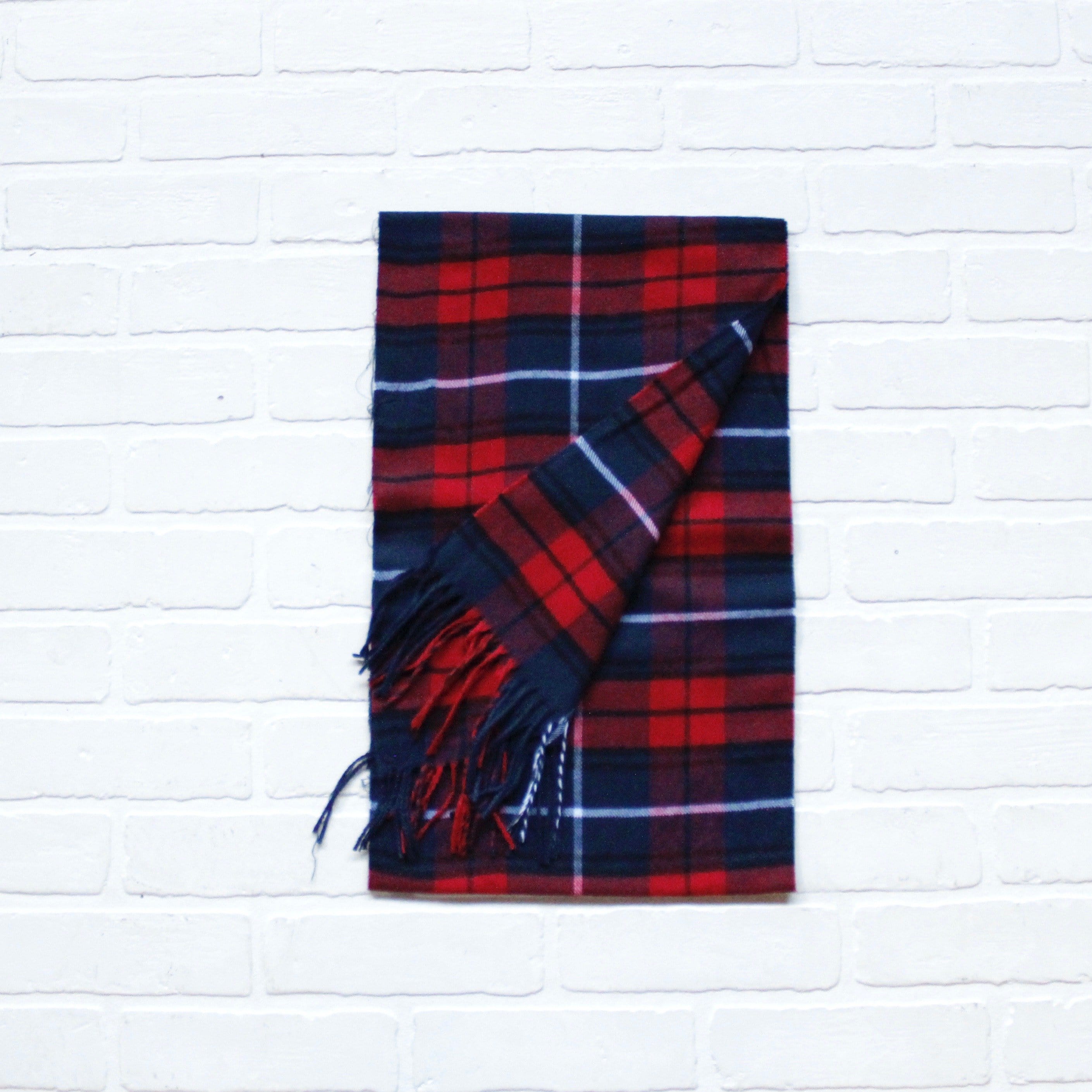 Cashmere Feel Scarf Navy Red Plaid