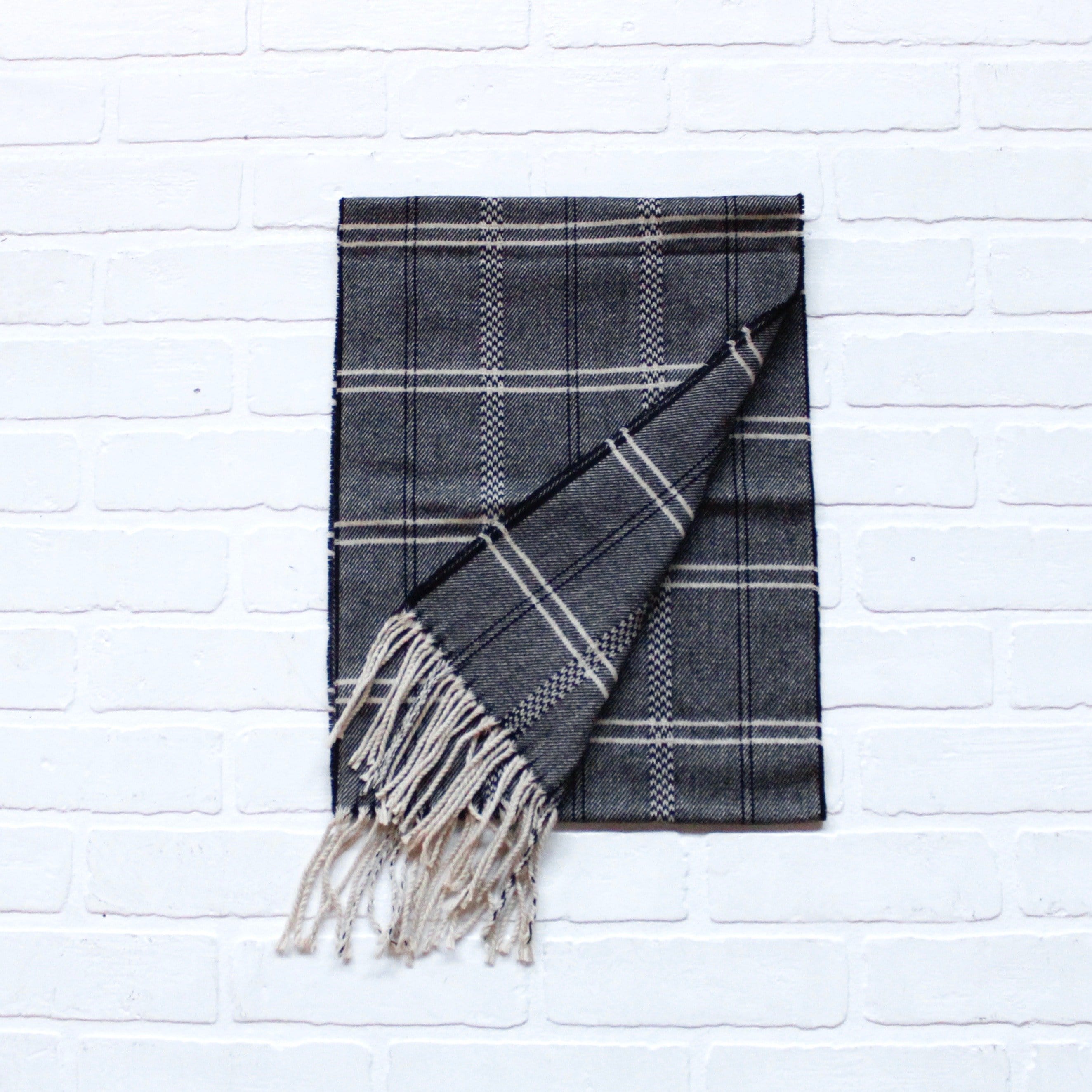 Cashmere Feel Scarf Black Tan Plaid